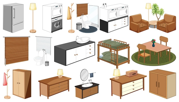 Free Vector set of interior furniture and decorations