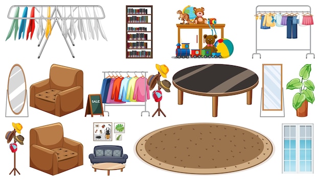 Free Vector set of interior furniture and decorations