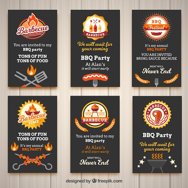 Free Vector set of invitations for a barbecue