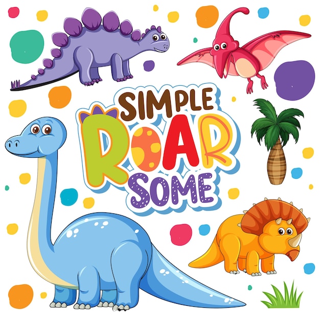 Set of isolated cute dinosaurs cartoon characters