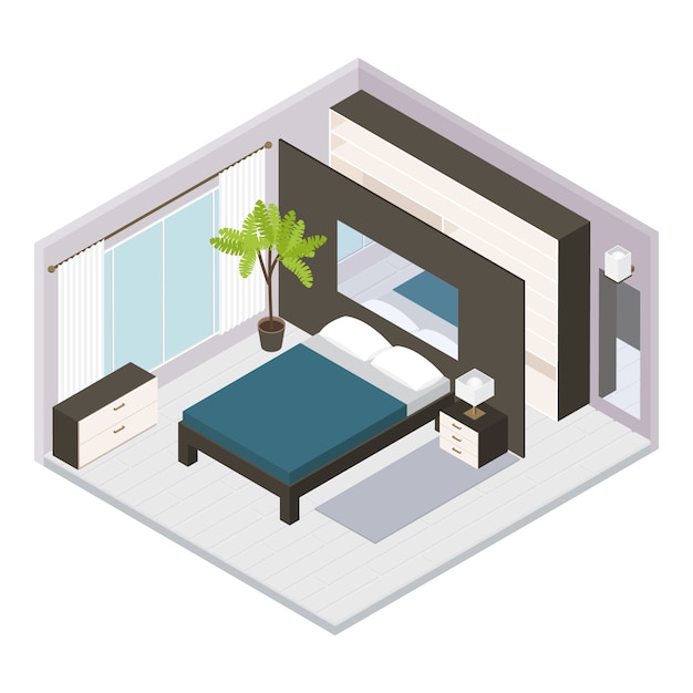 Free Vector set isometric bedroom interior