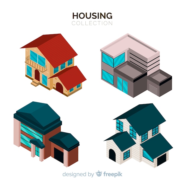 Free Vector set of isometric houses