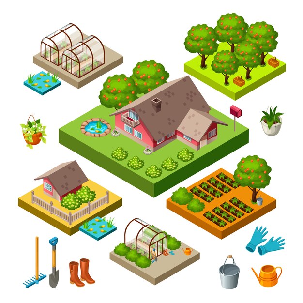 Set of isometric icons garden.