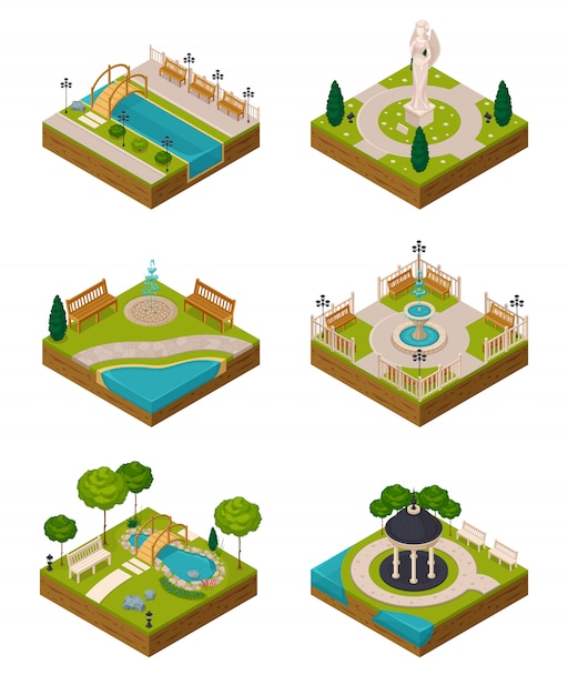 Free Vector set of isometric landscape design 