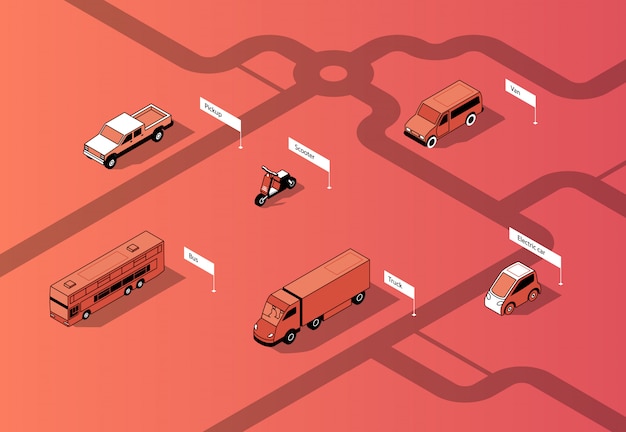 Free Vector set of isometric urban transportation, cars