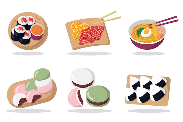 Free Vector set of japanese food isolated on white background  graphic design icon set for advertisement, vector illustration