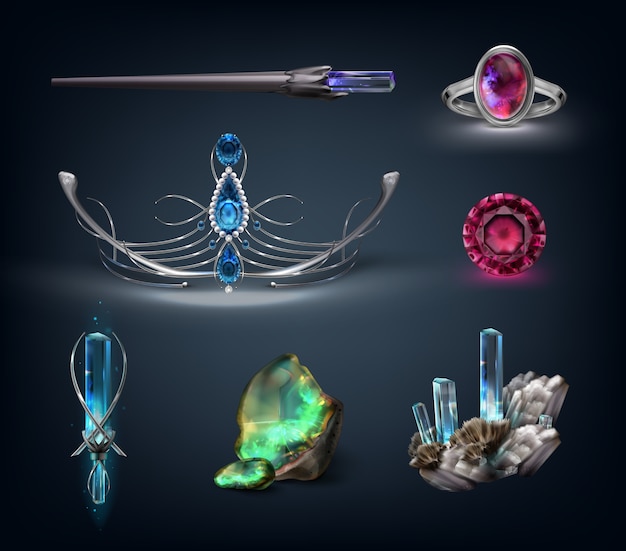 Free Vector set of jewelry items with gemstones