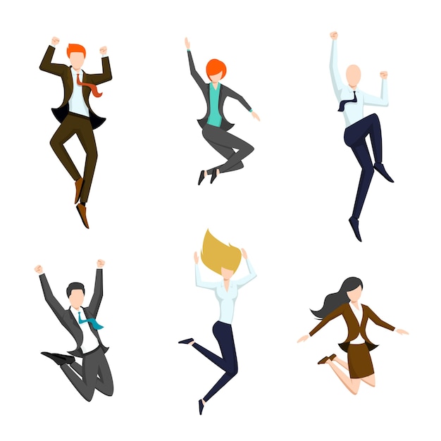 Free Vector set of jumping business people in the air.