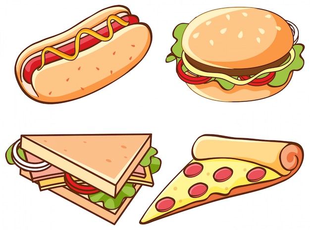 Set of junk food on white background