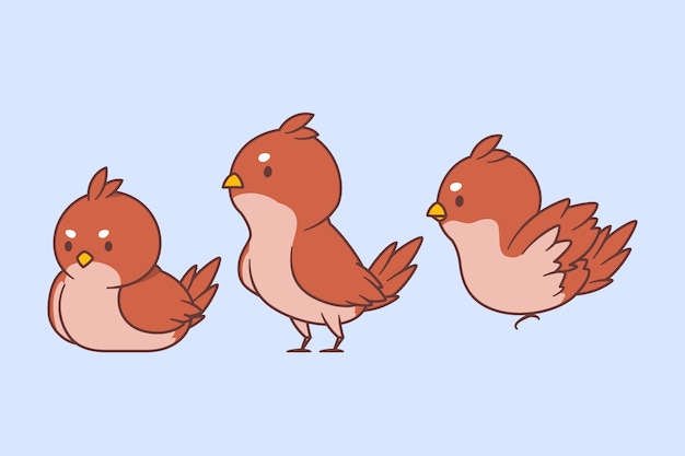 Set of kawaii birds