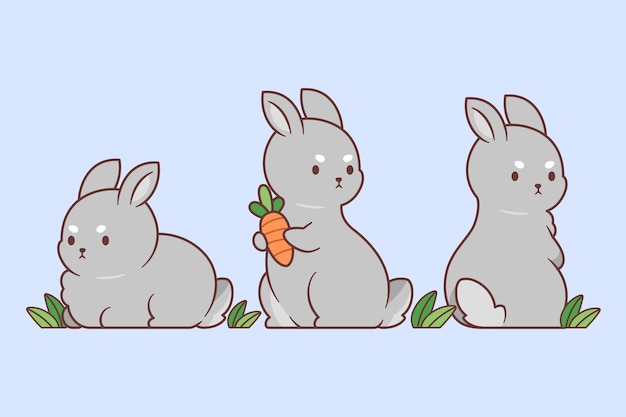 Set of kawaii bunnies