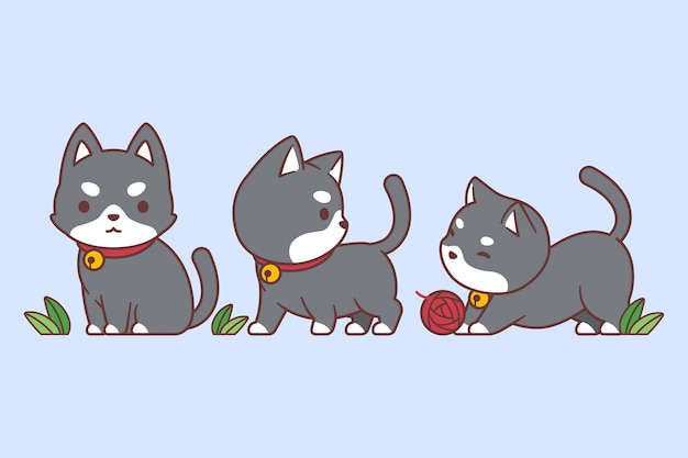 Set of kawaii cats