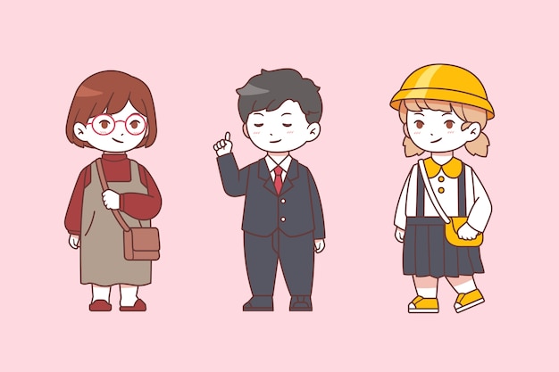 Set of kawaii japanese kids