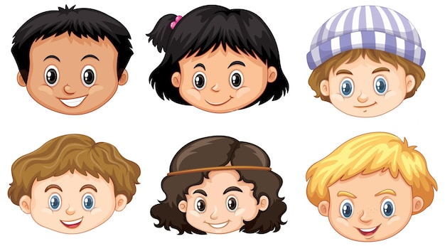 A Set of kid's head emotion on white background