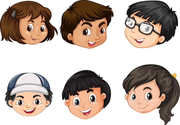 A Set of kid's head emotion on white background