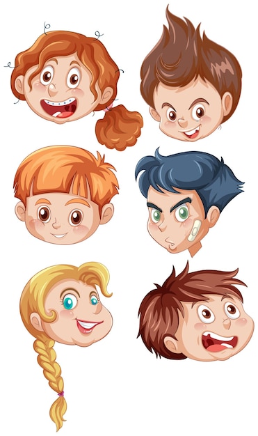 A Set of kid's head emotion on white background