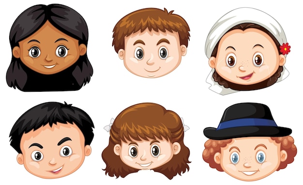 A Set of kid's head emotion on white background