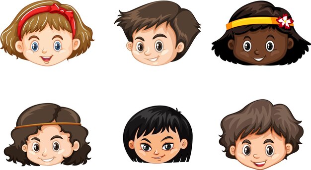 A Set of kid's head emotion on white background