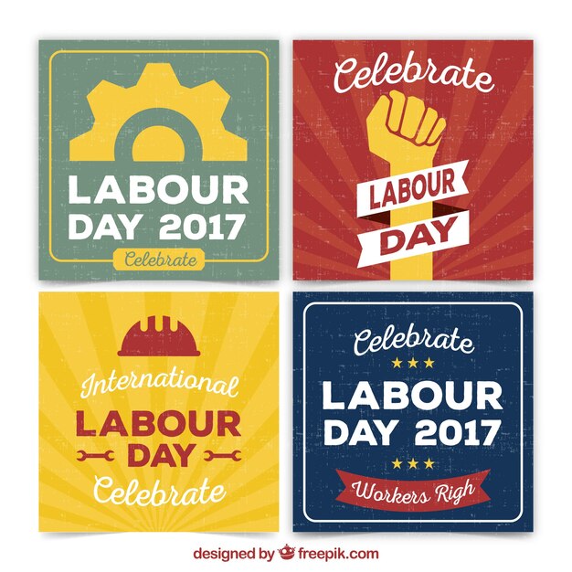 Free Vector set of labor day greeting cards