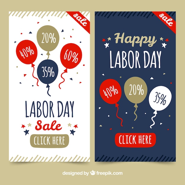 Free Vector set of labor day and sales banners