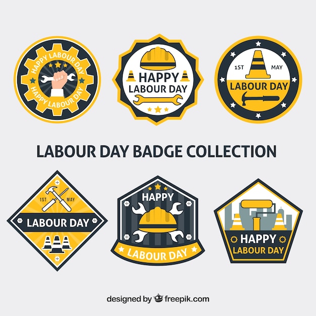 Free Vector set of labour day badges in flat style