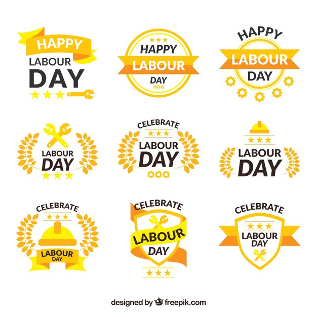 Set of labour day badges in flat style