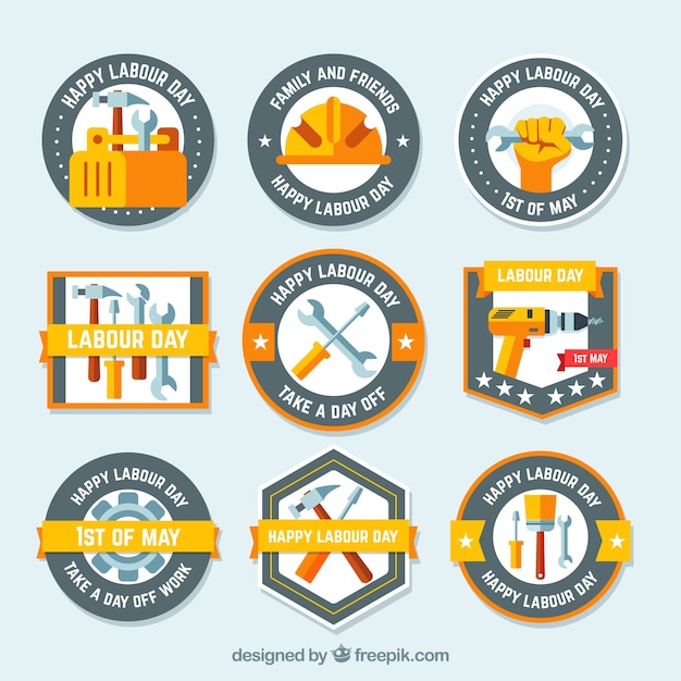 Set of labour day badges in flat style