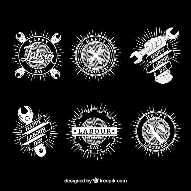 Free vector set of labour day badges in hand drawn style