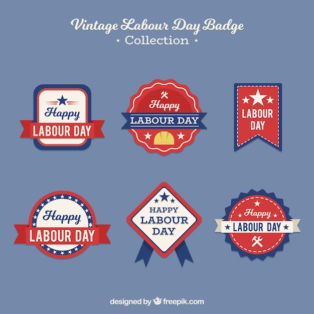 Free Vector set of labour day badges in vintage style