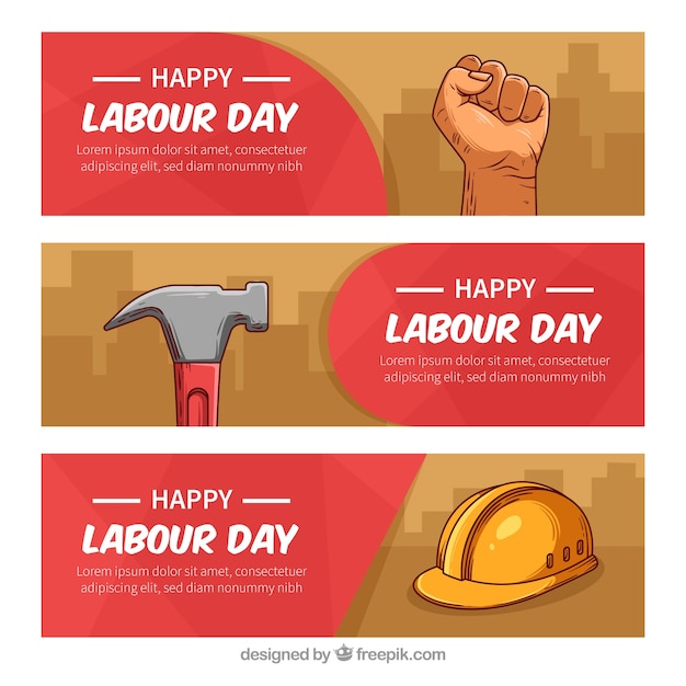 Free Vector set of labour day banners in hand drawn style