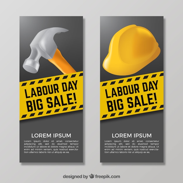 Set of labour day banners in realistic style