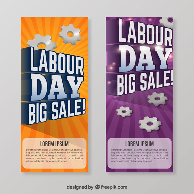 Set of labour day banners in realistic style