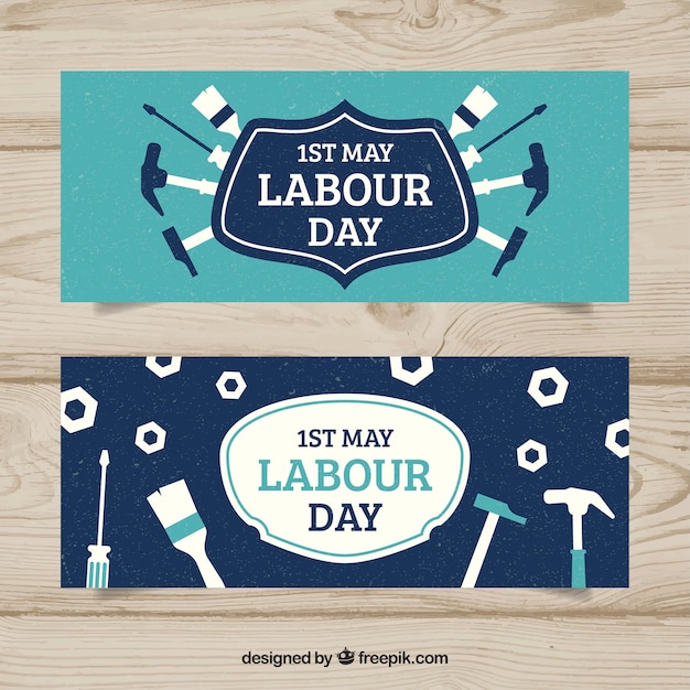 Free Vector set of labour day banners in vintage style