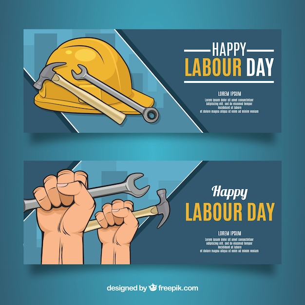 Set of labour day banners with tools