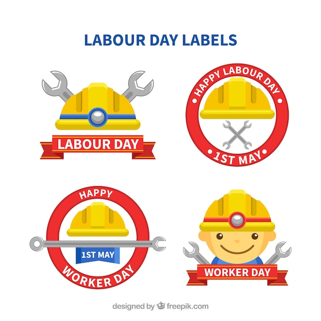 Set of labour day labels in flat style