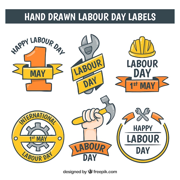 Set of labour day labels in hand drawn style