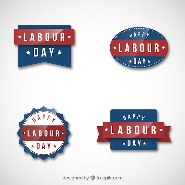 Free Vector set of labour day stickers in retro style