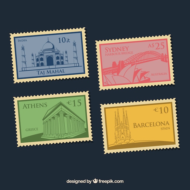 Free Vector set of landmark stamps in flat style