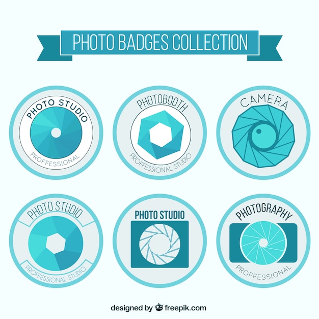 Set of light blue retro photography labels