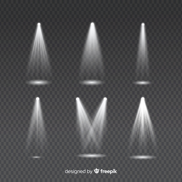 Set of light rays for white lighting illumination on transparent