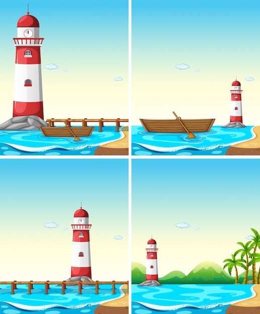 Set of lighthouse from different angle illustration