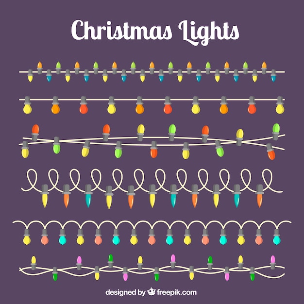 Free vector set of lights garlands in flat design