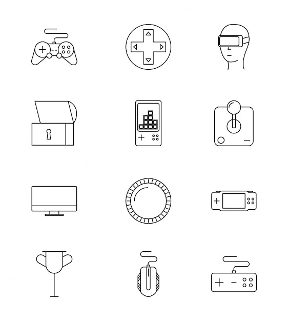 Set of line video games icons