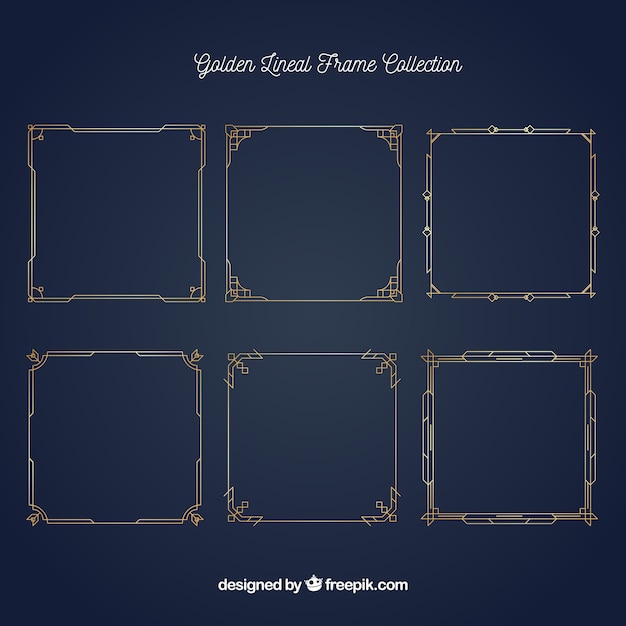 Free Vector set of lineal frames in golden style