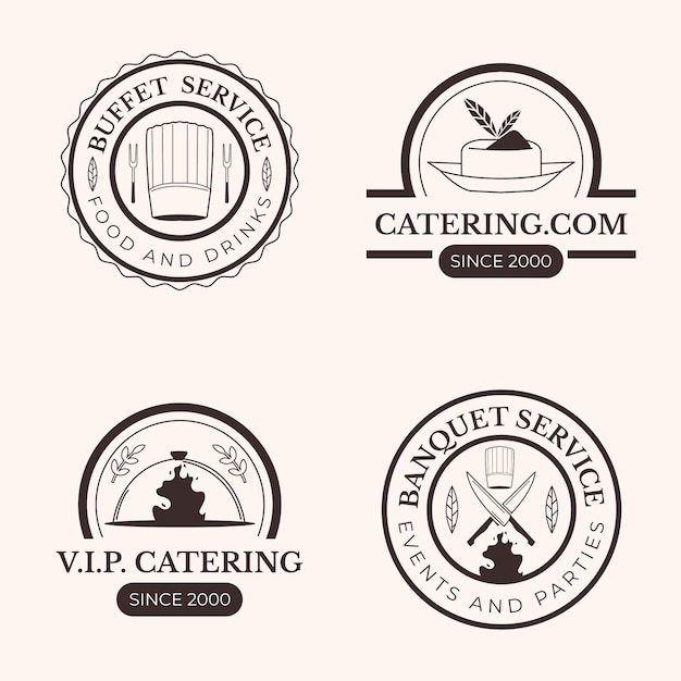 Free Vector set of linear flat catering logos