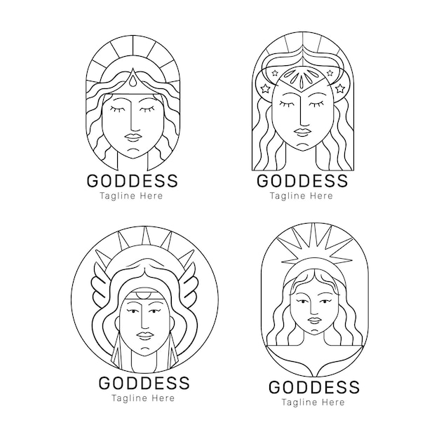 Set of linear flat goddess logo templates