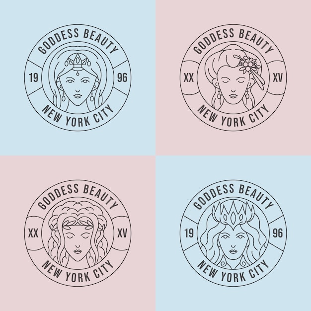 Free Vector set of linear flat goddess logo templates