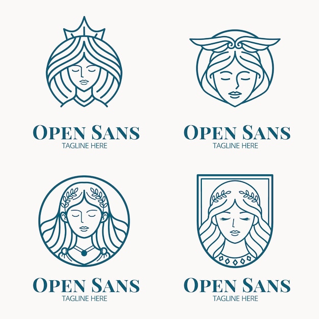 Set of linear flat goddess logo templates