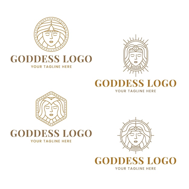 Set of linear goddess logo templates