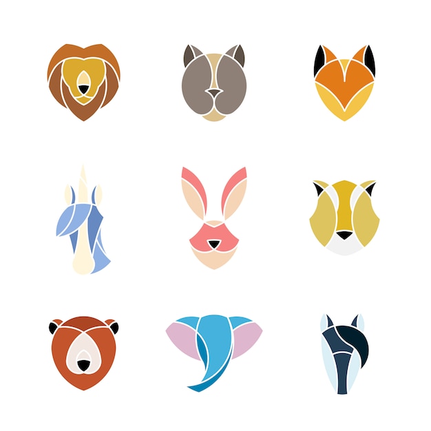 Set of linear graphic of animal heads